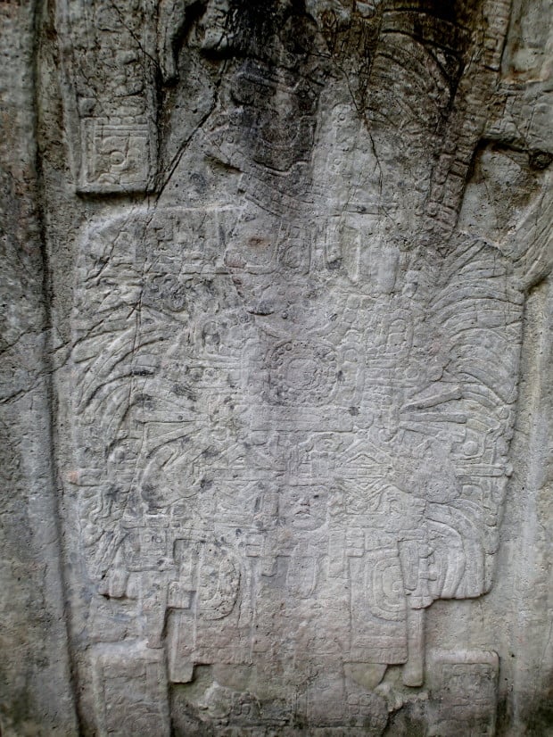 Carving in stone at Tikal.